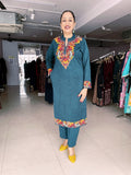 PEACOCK BLUE WOOLEN SUIT WITH KASHMIRI EMBROIDERY