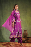 PURPLE FULLY EMBROIDERED DESIGNER A LINE SILK SUIT