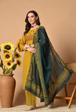 MUSTARD HANDLOOM COTTON EMBROIDERED SUIT