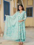 TURQUOISE  COTTON PRINTED SUIT