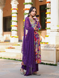 PURPLE FLORAL PRINTED CREPE ANARKALI SET