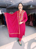 REDDISH MAROON WOOLEN SUIT WITH KASHMIRI EMBROIDERY