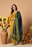 MUSTARD HANDLOOM COTTON EMBROIDERED SUIT