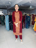 RUST WOOLEN EMBROIDERED SUIT