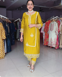 YELLOW SILK EMBROIDERED SUIT