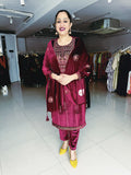 MAROON PREMIUM VELVET EMBROIDERED SUIT