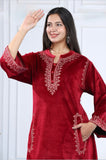 MAROON VELVET EMBROIDERED KASHMIRI FIRAN WITH PANTS