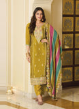 MUSTARD SILK EMBROIDERED SUIT