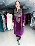 WINE COLOUR EMBROIDERED PREMIUM VELVET PARTY WEAR SUIT