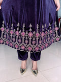 AUBERGINE PREMIUM VELVET EMBROIDERED FLARED ANARKALI