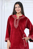 MAROON VELVET EMBROIDERED KASHMIRI FIRAN WITH PANTS