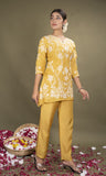 YELLOW SILK EMBROIDERED CO ORD SET