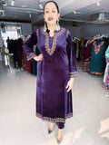 AUBERGINE COLOUR PREMIUM VELVET EMBROIDERED PHIRAN WITH PANT