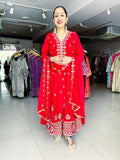 RED EMBROIDERED CREPE ANARKALI SUIT