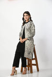 BLACK WOOLEN SHRUG WITH WHITE EMBROIDERY PAIRED WITH BLACK WOOLEN INNER AND TROUSER