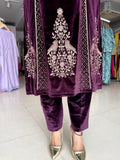 PLUM VELVET EMBROIDERED A - LINE SUIT