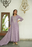 LILAC COTTON SCHIFFLI FLARED ANARKALI