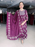 PURPLE COTTON PRINTED FLARED SUIT