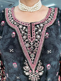 BLACK PRINTED KAFTAAN WITH EMBROIDERY