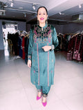 GREEN PREMIUM VELVET EMBROIDERED SUIT WITH SALWAR