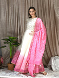 White Silk Gown with Ombre pattern with silk dupatta