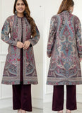 WINE KASHMIRI JAMAWAR SET IN SILK THREAD