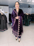 AUBERGINE PREMIUM VELVET EMBROIDERED FLARED ANARKALI