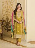 MUSTARD SILK EMBROIDERED SUIT