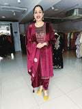 MAROON PREMIUM VELVET EMBROIDERED SUIT