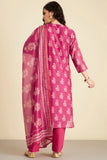 PINK HAND BLOCK PRINTED CHANDERI SUIT SET (WITH PANTS AND DUPATTA)