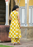 YELLOW COTTON POLKA DOTS PRINTED SLEEVELESS KURTA WITH PANT