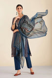 NAVY BLUE CHANDERI SUIT SET (WITH PANTS AND DUPATTA)