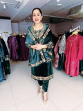 GREEN PREMIUM VELVET EMBROIDERED SUIT