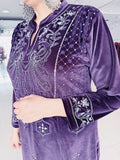 AUBERGINE COLOUR PREMIUM VELVET EMBROIDERED SUIT