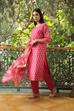 DARK PINK CHANDERI SUIT SET (WITH PANTS AND DUPATTA)