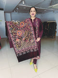 WINE EMBROIDERED PREMIUM VELVET ANARKALI SUIT