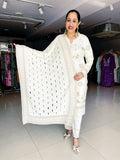 WHITE FULLY EMBROIDERED WOOLEN KNITTED SUIT