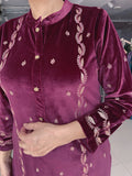 WINE VELVET EMBROIDERED SUIT