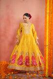 YELLOW FLORAL PRINT CHINON ANARKALI SUIT