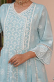 Blue Cotton Lucknowi Embroided Anarkali Suit
