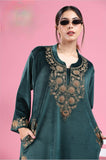 GREEN VELVET EMBROIDERED FIRAN WITH PANTS