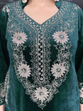 GREEN VELVET EMBROIDERED FIRAN WITH PANTS