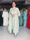 GREEN EMBROIDERED SILK SUIT