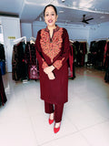 WINE WOOLEN KASHMIRI EMBROIDERED SUIT