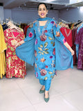 BLUE PRINTED MUSLIN SUIT