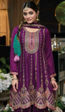 AUBERGINE CHINON EMBROIDED PARTY WEAR SUIT