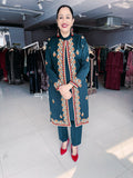 PEACOCK COLOUR WOOLEN SHRUG WITH KASHMIRI EMBROIDERY AND WOOLEN INNER AND TROUSER