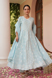 Blue Cotton Lucknowi Embroided Anarkali Suit