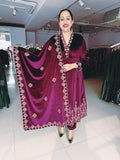 MULBERRY COLOUR PREMIUM VELVET EMBROIDERED ANARKALI SUIT