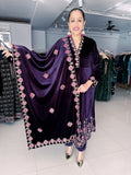 AUBERGINE PREMIUM VELVET EMBROIDERED FLARED ANARKALI